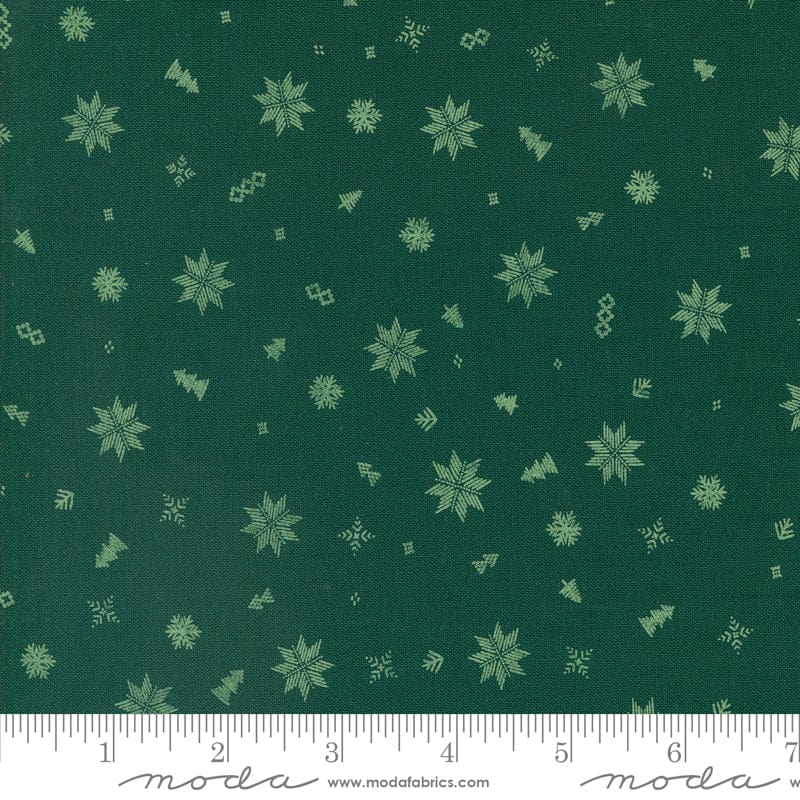 Cotton quilting fabric pattern called 'Knit Toss in Pine'. Part of the 'Cozy Wonderland' fabric collection. Designed by Fancy That Design House for fabric company Moda. SKU: 45597 23. 44-45 inch width.