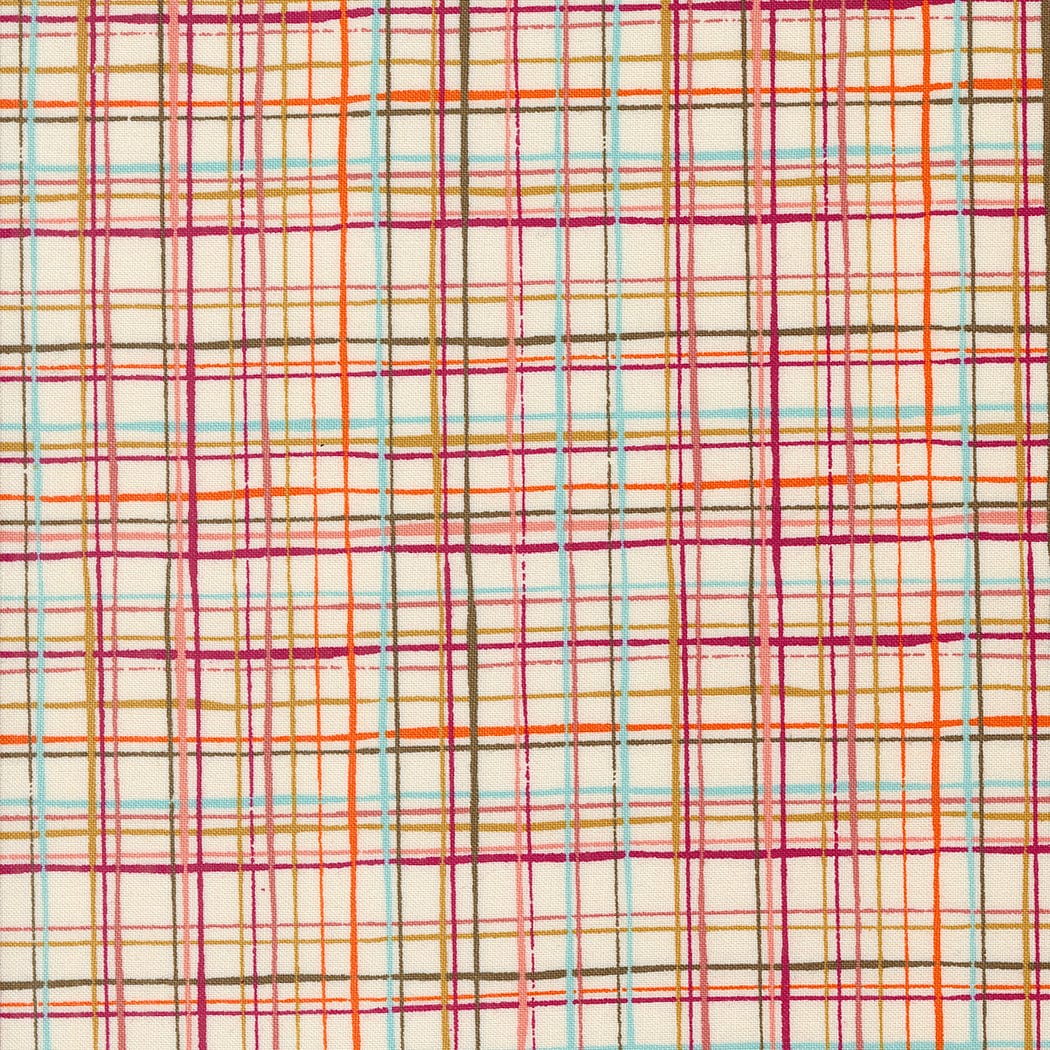 Cotton quilting fabric pattern called 'Lattice Lines in Eggshell'. Part of the 'Things Above' fabric collection. Designed by Fancy That Design House for fabric company MODA. SKU: 45615 11. 44-45 inch width.