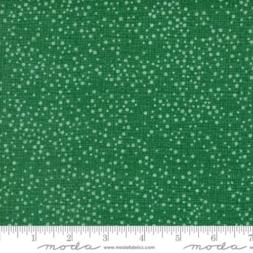 Cotton quilting fabric pattern called 'Dotty Thatched in Pine'. Part of the 'Winterly' fabric collection. Designed by Robin Pickens for fabric company Moda. SKU: 48715 44. 44-45 inch width.