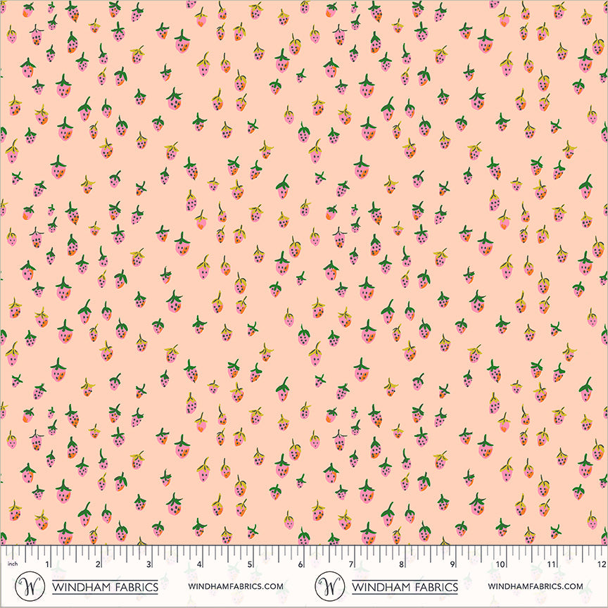 Field Strawberries in Blush quilting fabric, part of the Heather Ross Favorites fabric collection by Heather Ross (SKU: 50899D-2)