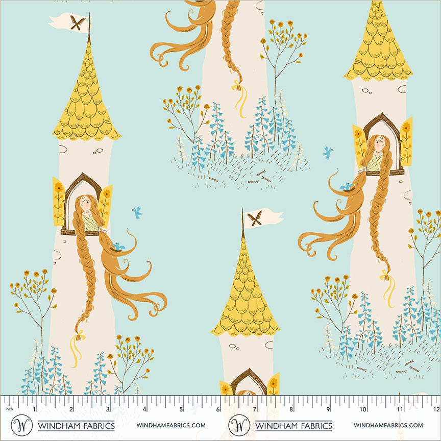 Rapunzel in Aqua quilting fabric, part of the Heather Ross Favorites fabric collection by Heather Ross (SKU: 51197D-2)