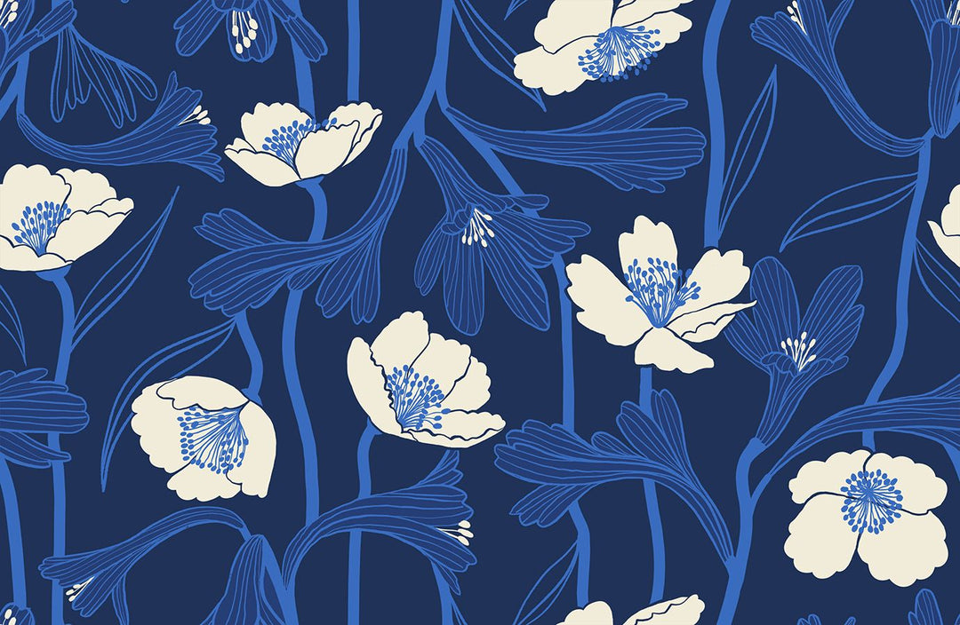 PREORDER - Water Water Flowers in Navy - RS5133 14 - Half Yard