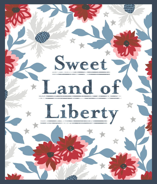 Cotton quilting fabric pattern called 'Old Glory Panel'. Part of the 'Old Glory' fabric collection. Designed by Lella Boutique for fabric company Moda Fabrics. SKU: 5207 11 - PANEL. 44-45 inch width.