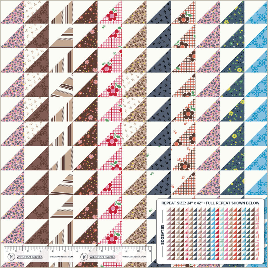 Triangle Stripe Cheater in Ivory quilting fabric, part of the Made Easy fabric collection by Denyse Schmidt (SKU: 53030D-1)