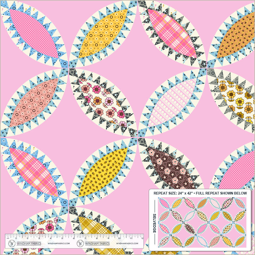 Tobacco Leaf Cheater in Light Pink quilting fabric, part of the Made Easy fabric collection by Denyse Schmidt (SKU: 53640D-1)