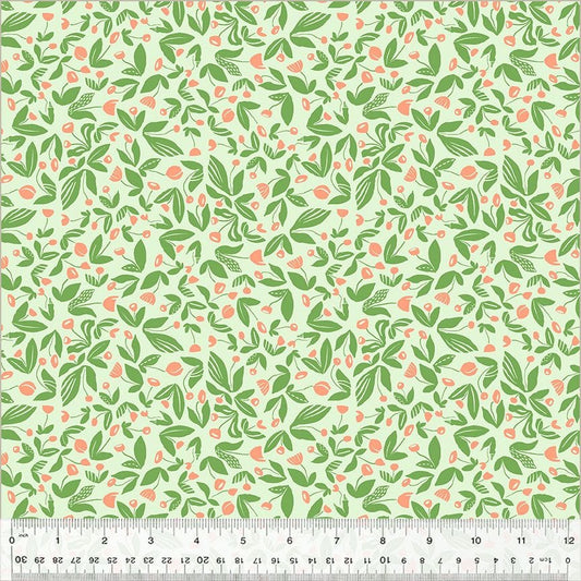 High Density Cotton quilting fabric pattern called 'Barefoot in Mint'. Part of the 'Summersault' fabric collection. Designed by Tamara Kate for the Windham Fabrics fabric company. SKU: 53759-7. 44-45 inch width.