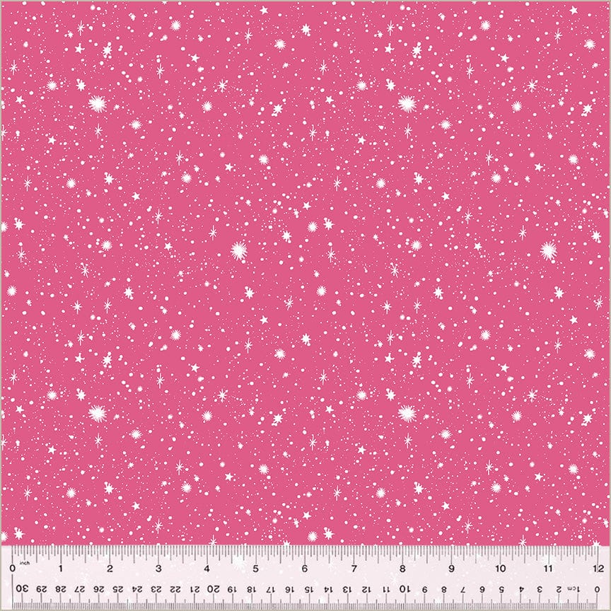 Stars and Snowflakes in Pink quilting fabric, part of the Christmas Village fabric collection by Whistler Studios (SKU: 53907-5)