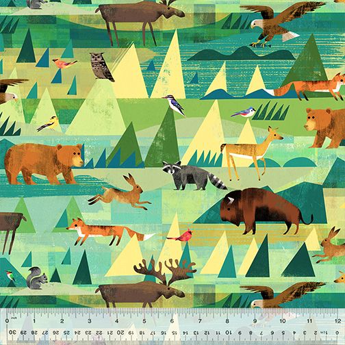 PREORDER - Wild North - The Great Outdoors in Teal - 53934D-2 - Half Yard