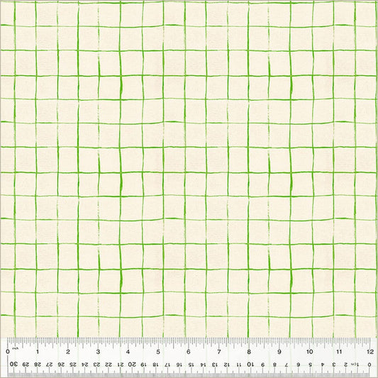 Cotton quilting fabric pattern called 'Drawn Plaid in Cotton'. Part of the 'Heather Ross By Hand' fabric collection. Designed by Heather Ross for fabric company Windham Fabrics. SKU: 54260D-11. 44-45 inch width.