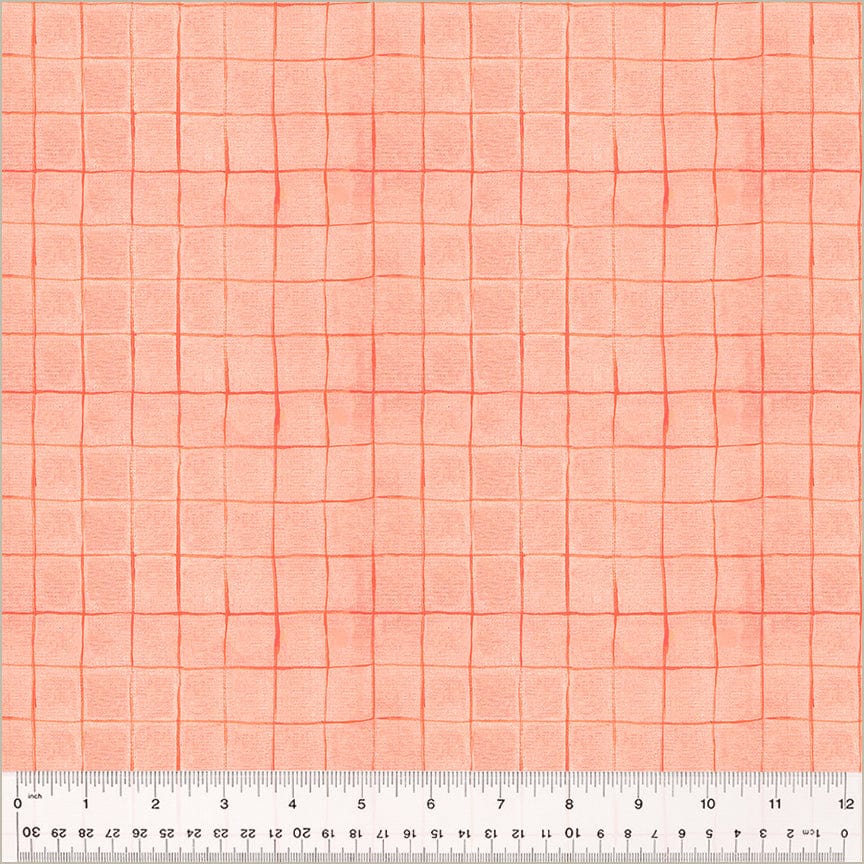Cotton quilting fabric pattern called 'Drawn Plaid in Salmon'. Part of the 'Heather Ross By Hand' fabric collection. Designed by Heather Ross for fabric company Windham Fabrics. SKU: 54260D-3. 44-45 inch width.