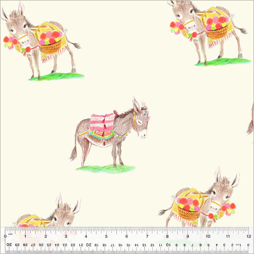 Heather Ross By Hand - Burros in Ivory Canvas - Heather Ross - 54263C-1 - Half Yard