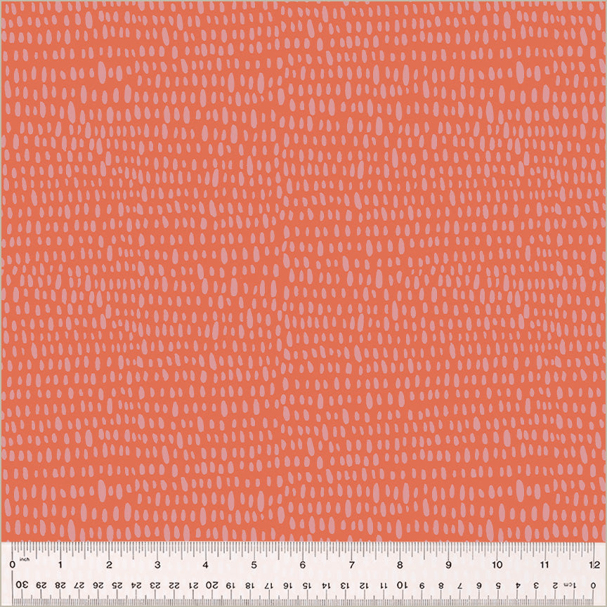 Cotton quilting fabric pattern called 'Rainfall in Coral'. Part of the 'Moonlit' fabric collection. Designed by Jennifer Moore / Monaluna for fabric company Windham Fabrics. SKU: 54287-6. 44-45 inch width.
