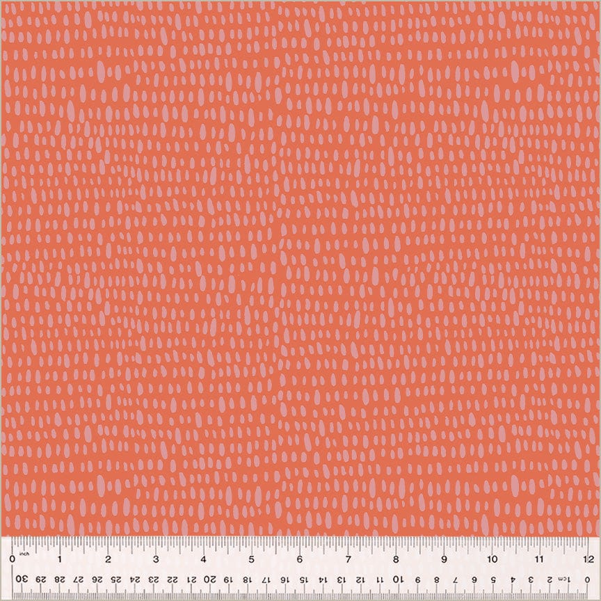Cotton quilting fabric pattern called 'Rainfall in Coral'. Part of the 'Moonlit' fabric collection. Designed by Jennifer Moore / Monaluna for fabric company Windham Fabrics. SKU: 54287-6. 44-45 inch width.