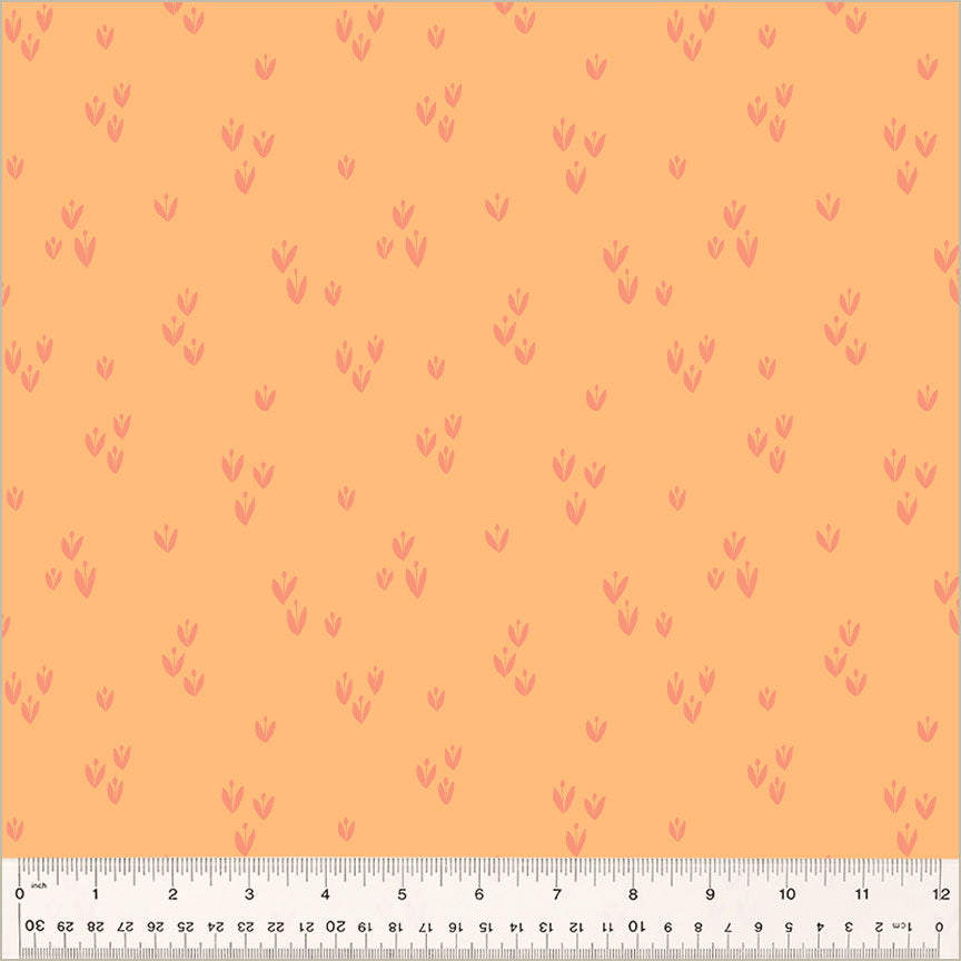 Cotton quilting fabric pattern called 'Sprout in Peach'. Part of the 'Moonlit' fabric collection. Designed by Jennifer Moore / Monaluna for fabric company Windham Fabrics. SKU: 54288-9. 44-45 inch width.