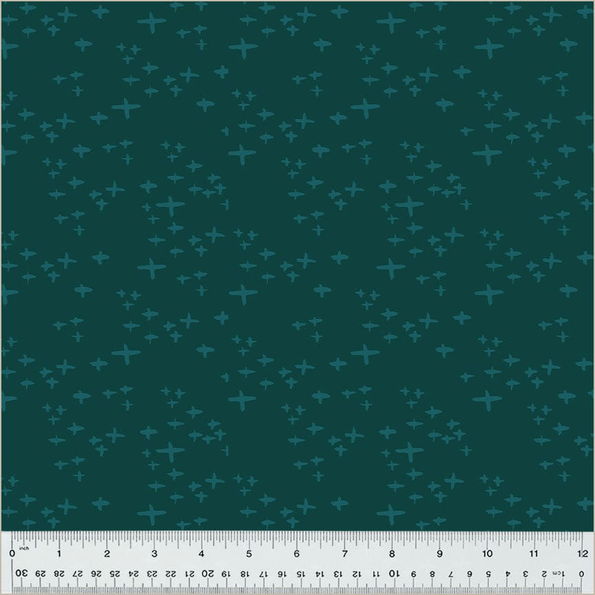 Cotton quilting fabric pattern called 'Glimmer in Sea'. Part of the 'Moonlit' fabric collection. Designed by Jennifer Moore / Monaluna for fabric company Windham Fabrics. SKU: 54289-20. 44-45 inch width.