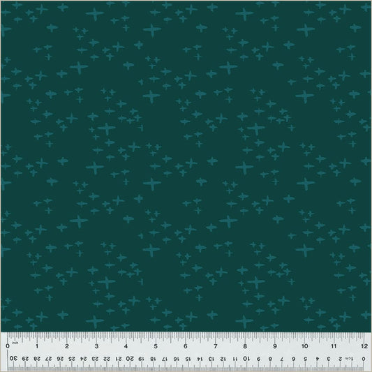 Cotton quilting fabric pattern called 'Glimmer in Sea'. Part of the 'Moonlit' fabric collection. Designed by Jennifer Moore / Monaluna for fabric company Windham Fabrics. SKU: 54289-20. 44-45 inch width.