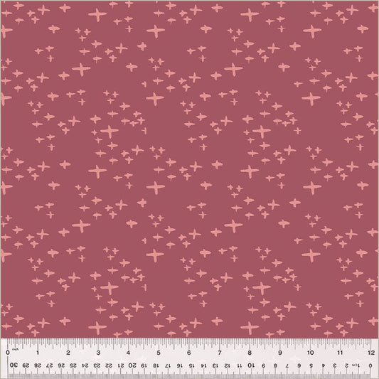 Cotton quilting fabric pattern called 'Glimmer in Plum'. Part of the 'Moonlit' fabric collection. Designed by Jennifer Moore / Monaluna for fabric company Windham Fabrics. SKU: 54289-3. 44-45 inch width.