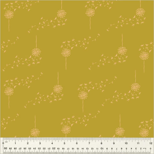 Cotton quilting fabric pattern called 'Wish in Brass'. Part of the 'Moonlit' fabric collection. Designed by Jennifer Moore / Monaluna for fabric company Windham Fabrics. SKU: 54290-13. 44-45 inch width.