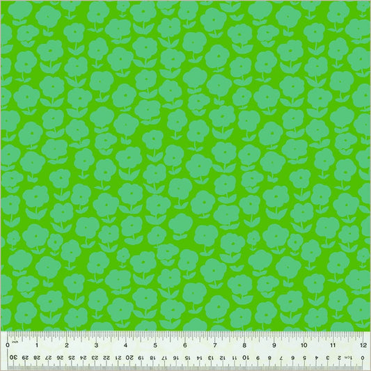 High Density Cotton quilting fabric pattern called 'Puffy Daisy in Pasture'. Part of the 'Ruby and Bee Blenders' fabric collection. Designed by Heather Ross for the Windham Fabrics fabric company. SKU: 54413-7. 44-45 inch width.