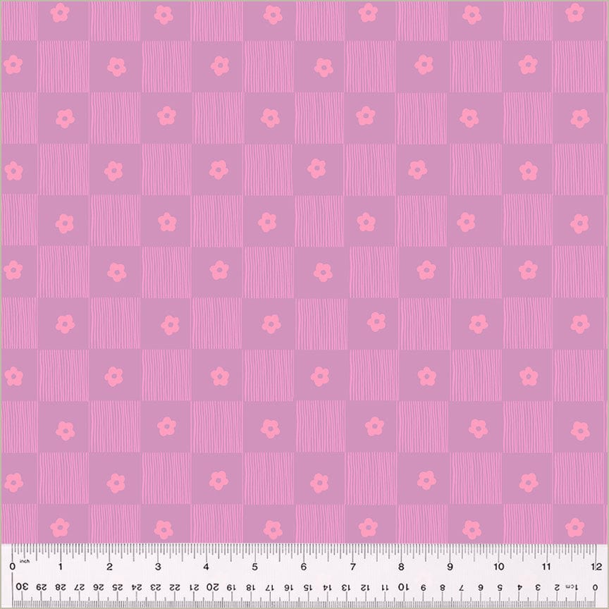 High Density Cotton quilting fabric pattern called 'Footpath in Lilac'. Part of the 'Ruby and Bee Blenders' fabric collection. Designed by Heather Ross for the Windham Fabrics fabric company. SKU: 54414-12. 44-45 inch width.