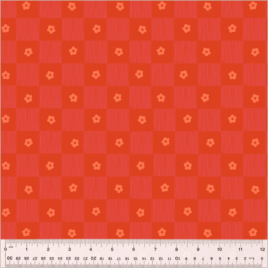 High Density Cotton quilting fabric pattern called 'Footpath in Rose'. Part of the 'Ruby and Bee Blenders' fabric collection. Designed by Heather Ross for the Windham Fabrics fabric company. SKU: 54414-13. 44-45 inch width.