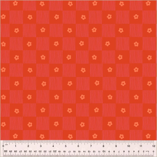 High Density Cotton quilting fabric pattern called 'Footpath in Rose'. Part of the 'Ruby and Bee Blenders' fabric collection. Designed by Heather Ross for the Windham Fabrics fabric company. SKU: 54414-13. 44-45 inch width.
