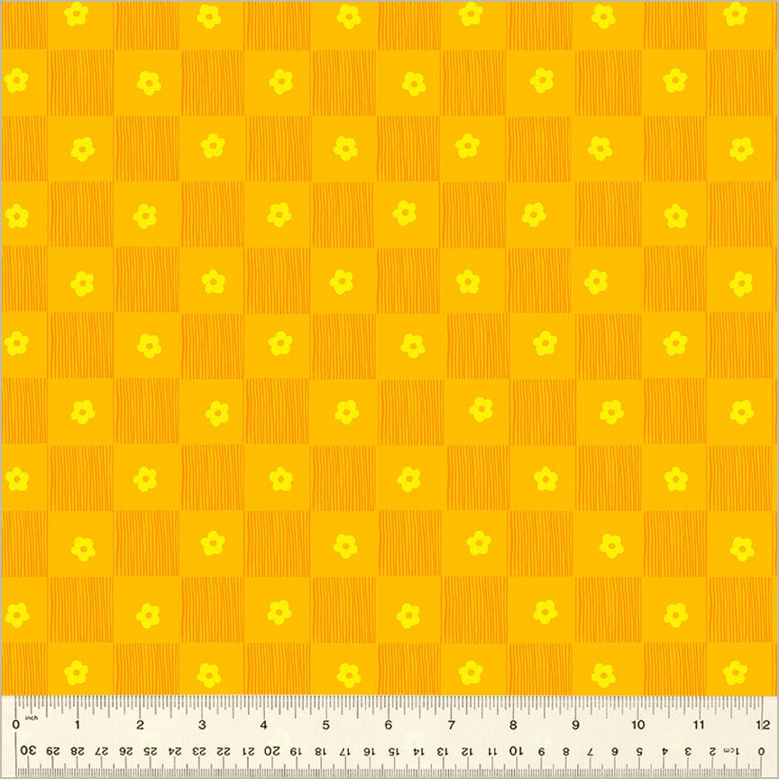 High Density Cotton quilting fabric pattern called 'Footpath in Sunshine'. Part of the 'Ruby and Bee Blenders' fabric collection. Designed by Heather Ross for the Windham Fabrics fabric company. SKU: 54414-8. 44-45 inch width.