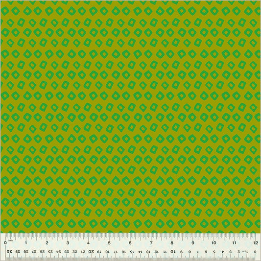 High Density Cotton quilting fabric pattern called 'Shibori in Avocado/Agave'. Part of the 'Ruby and Bee Blenders' fabric collection. Designed by Heather Ross for the Windham Fabrics fabric company. SKU: 54415-17. 44-45 inch width.
