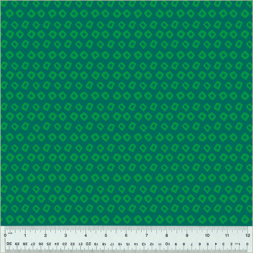 High Density Cotton quilting fabric pattern called 'Shibori in Kelp/Evergreen'. Part of the 'Ruby and Bee Blenders' fabric collection. Designed by Heather Ross for the Windham Fabrics fabric company. SKU: 54415-18. 44-45 inch width.