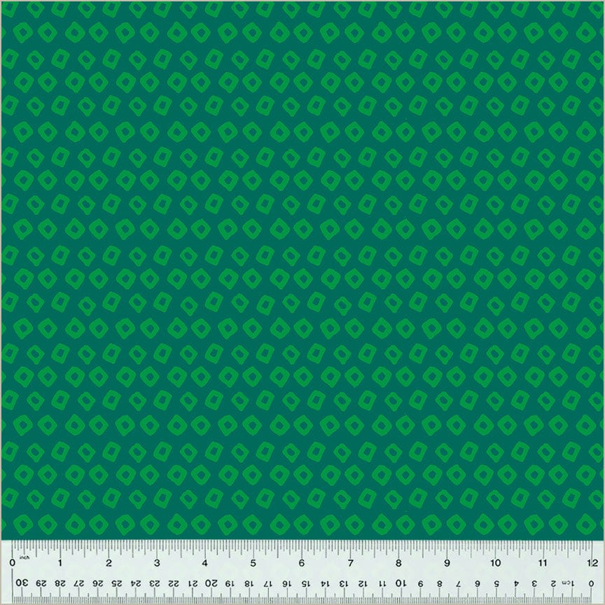 High Density Cotton quilting fabric pattern called 'Shibori in Kelp/Evergreen'. Part of the 'Ruby and Bee Blenders' fabric collection. Designed by Heather Ross for the Windham Fabrics fabric company. SKU: 54415-18. 44-45 inch width.