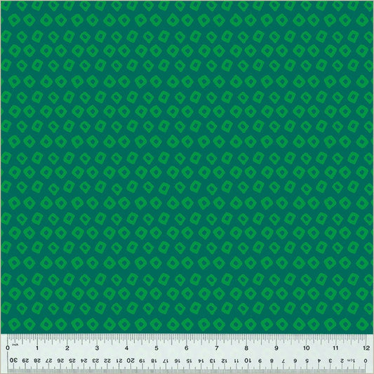 High Density Cotton quilting fabric pattern called 'Shibori in Kelp/Evergreen'. Part of the 'Ruby and Bee Blenders' fabric collection. Designed by Heather Ross for the Windham Fabrics fabric company. SKU: 54415-18. 44-45 inch width.