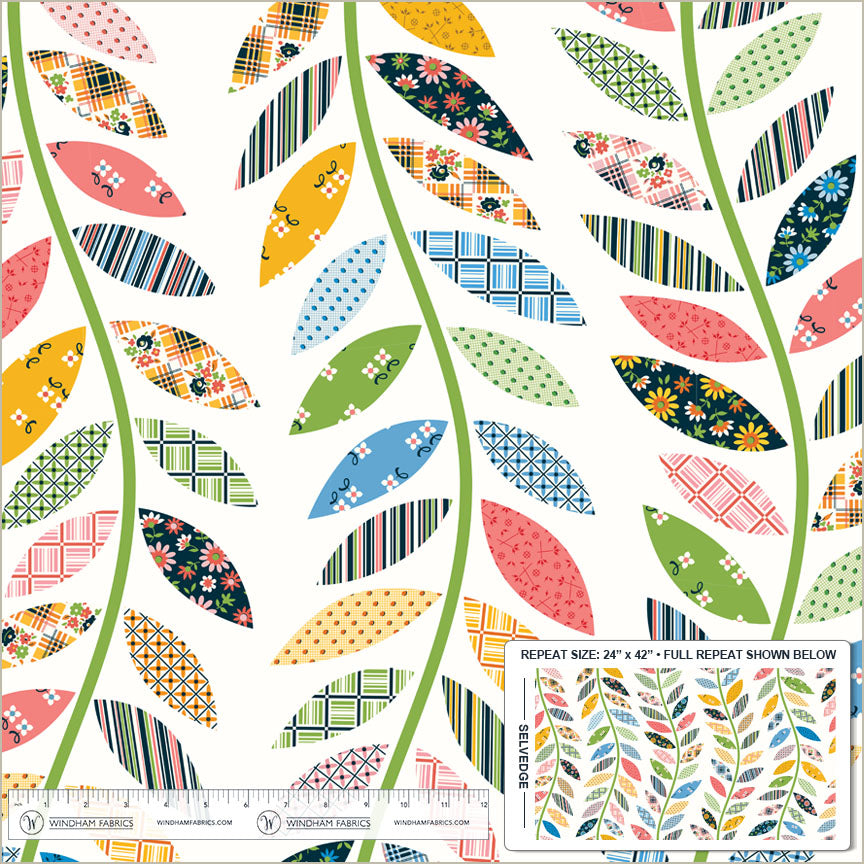 Leafy Vine Cheater in Ivory quilting fabric, part of the Made Easy fabric collection by Denyse Schmidt (SKU: 54464D-1)