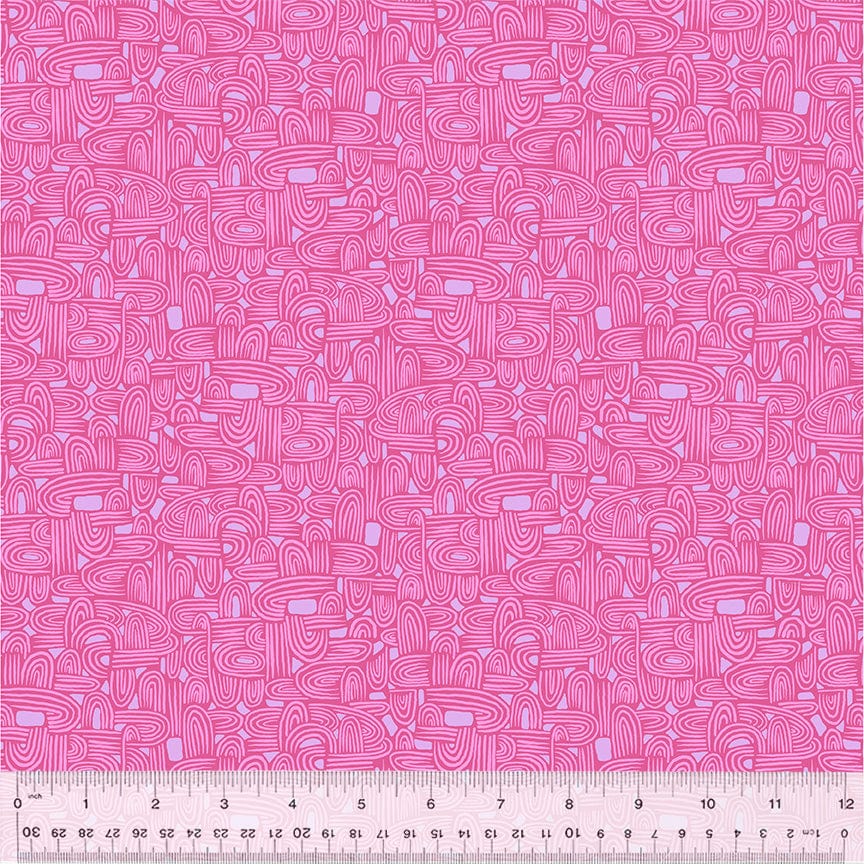 A closeup shot of the quilting fabric pattern called Tunneling, designed by Tamara Kate, in the voilet colorway. The SKU is 54658-23.