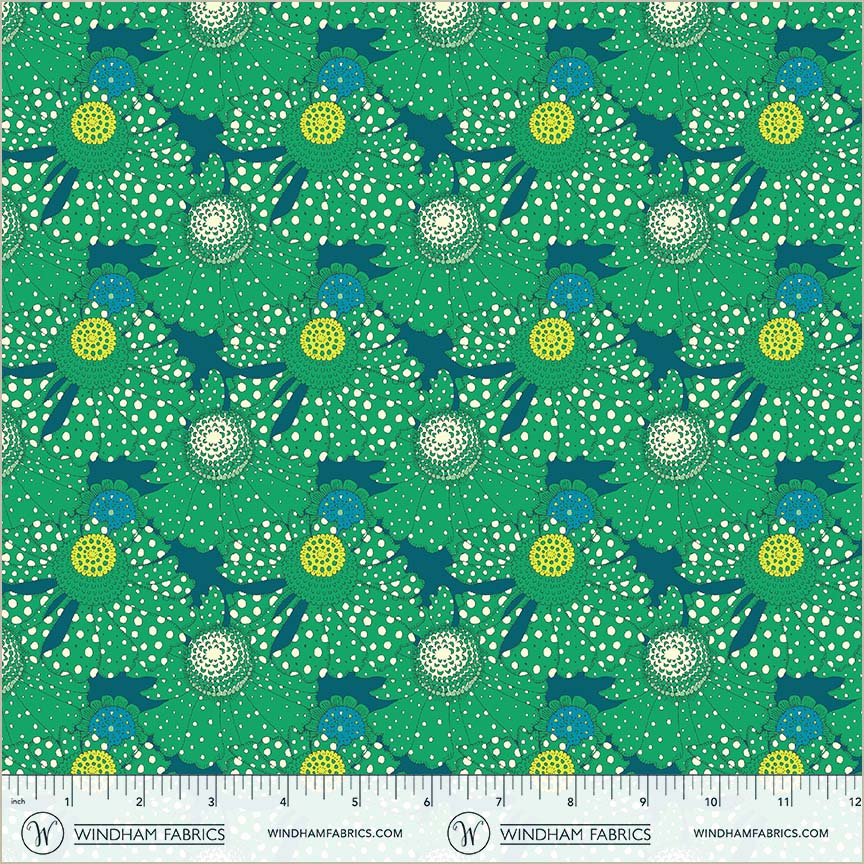 Polka Flower Chlorophyll quilting fabric, part of the Sunshine fabric collection by Sally Kelly (SKU: 54975D-5)