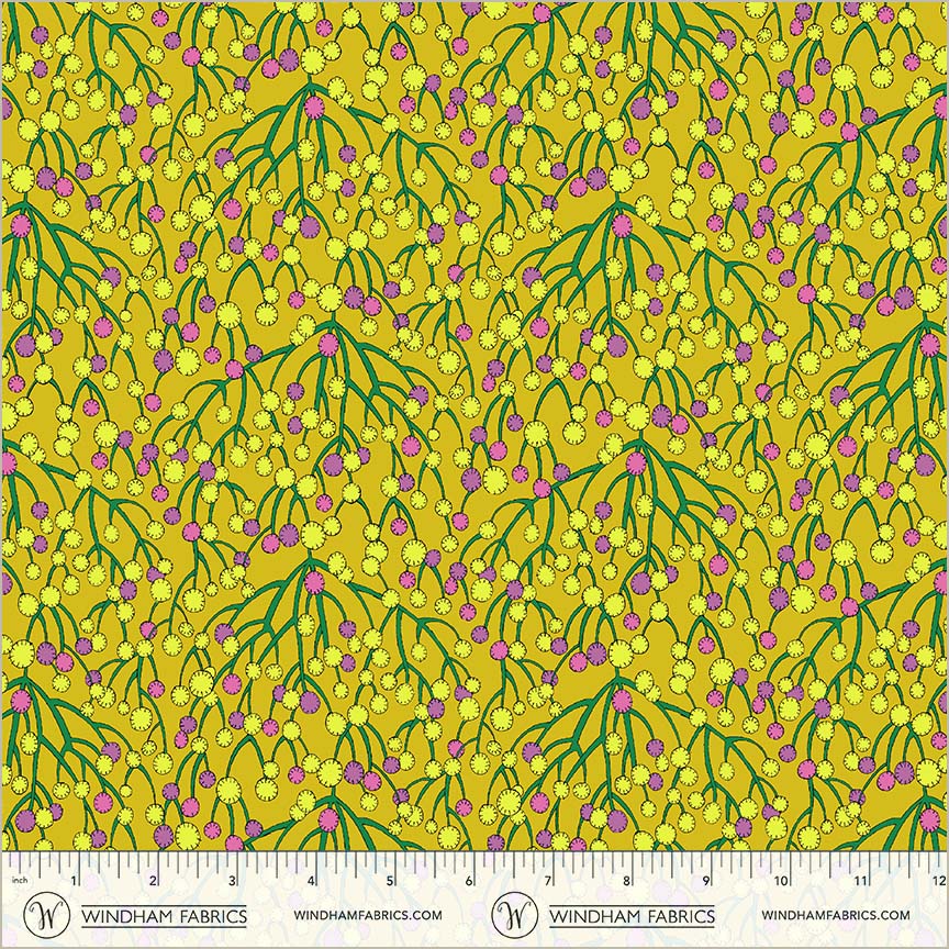 Huckleberry Chartreuse quilting fabric, part of the Sunshine fabric collection by Sally Kelly (SKU: 54980D-14)