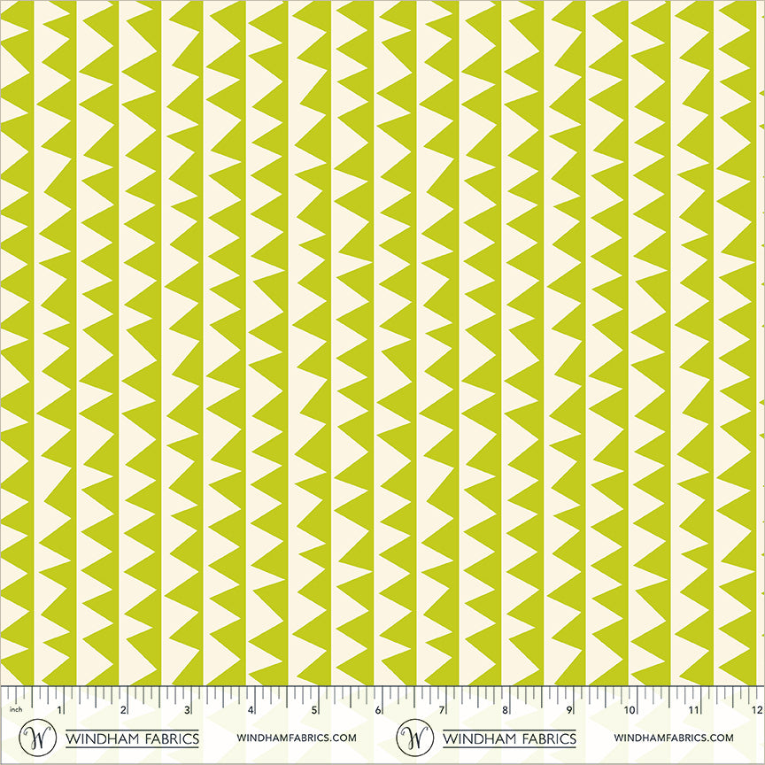 Sawtooth in Lime quilting fabric, part of the Electric Rainbow fabric collection by Deborah Fisher (SKU: 55654-13)