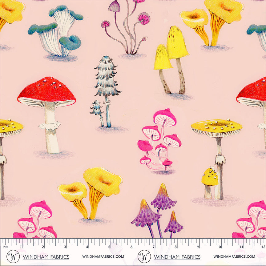 Mushrooms Pale Pink cotton lawn quilting fabric, part of the Market fabric collection by Heather Ross (SKU: 55799L-8 Pale Pink)