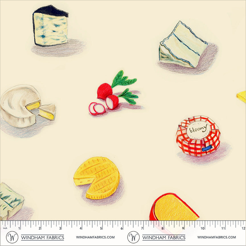 Cheeses Vintage cotton lawn quilting fabric, part of the Market fabric collection by Heather Ross (SKU: 55800L-10 Vintage)