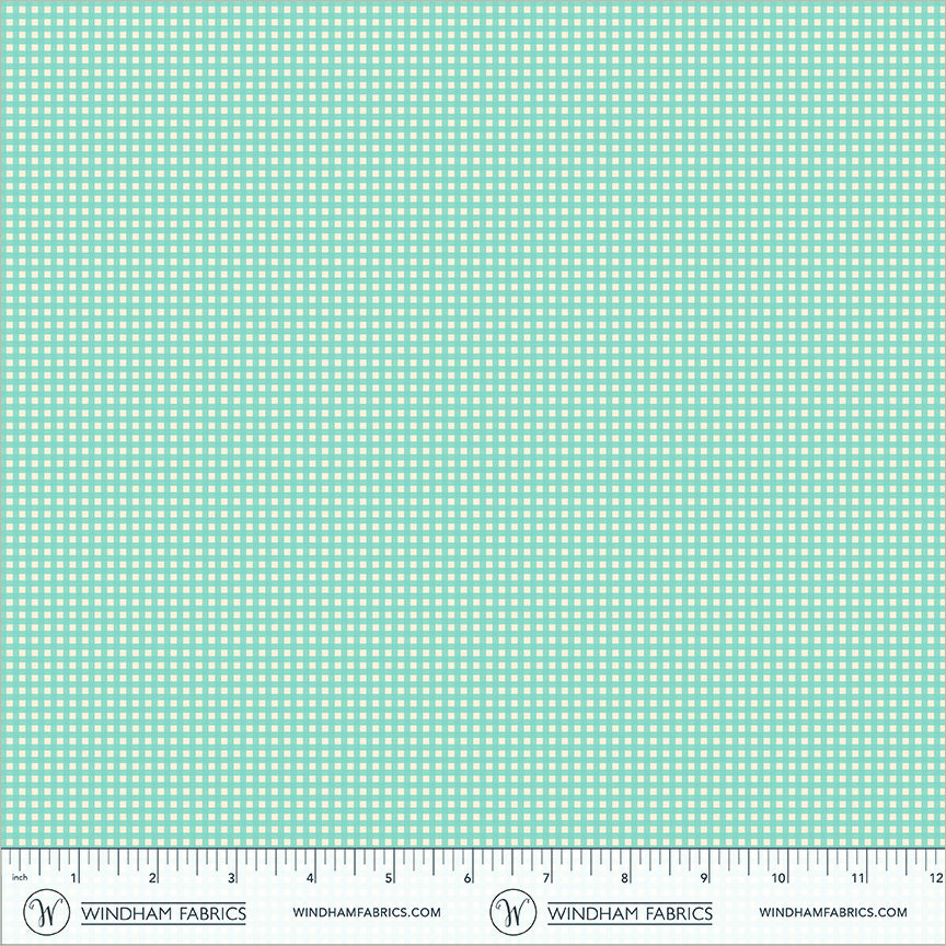 Gingham Turquoise cotton lawn quilting fabric, part of the Market fabric collection by Heather Ross (SKU: 55803L-14 Turquoise)