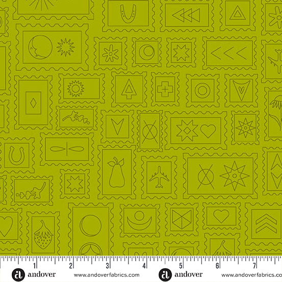 Postcard Toad quilting fabric, part of the Color Camp fabric collection by Alison Glass (SKU: A-10424-G)