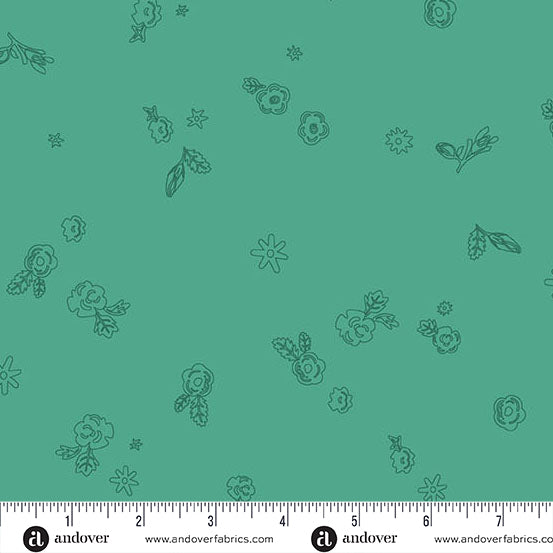 Sprig Muted Teal quilting fabric, part of the Color Camp fabric collection by Alison Glass (SKU: A-10425-T)