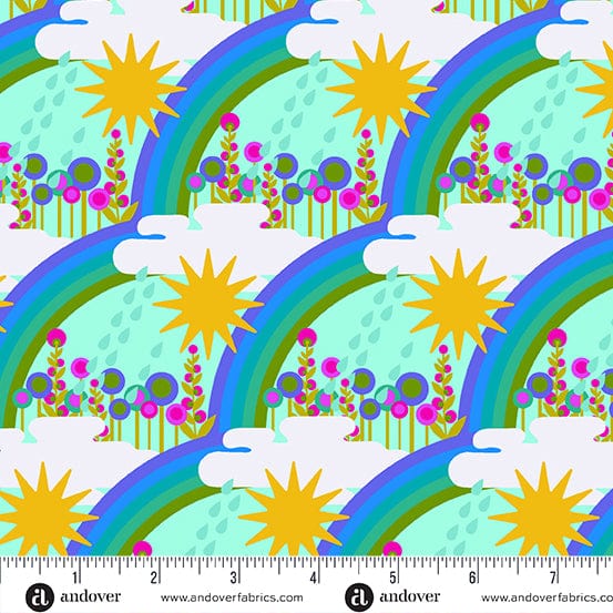 Cotton quilting fabric pattern called 'First Day in Mint'. Part of the 'Postmark' fabric collection. Designed by Alison Glass for fabric company Andover Fabrics. SKU: A-1126-T. 44-45 inch width.
