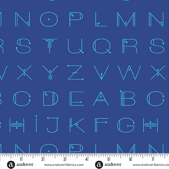 PREORDER - Scrawl - Deco Letters in Electric Blue - Giucy Giuce - A-1217-B - Half Yard