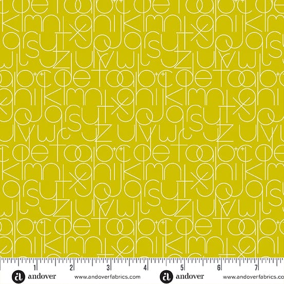 Cotton quilting fabric pattern called 'Enough in Chartreuse'. Part of the 'Soliloquy' fabric collection. Designed by Alison Glass for fabric company Andover Fabrics. SKU: A-1221-G. 44-45 inch width.