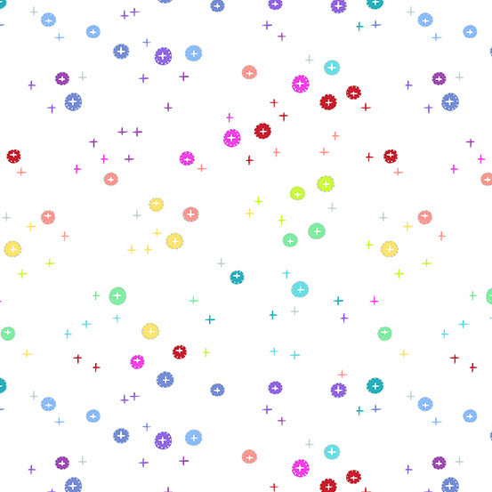 Rainbow Sprinkles - Rainbow Buttons in White - Andover - A-9426-L - Half Yard