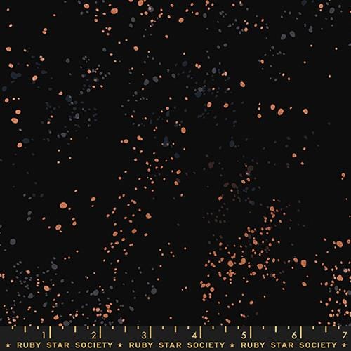 A closeup shot of the canvas fabric pattern called Speckled, designed by Rashida Coleman Hale, in the Black colorway. The SKU is RS11177 61 LM