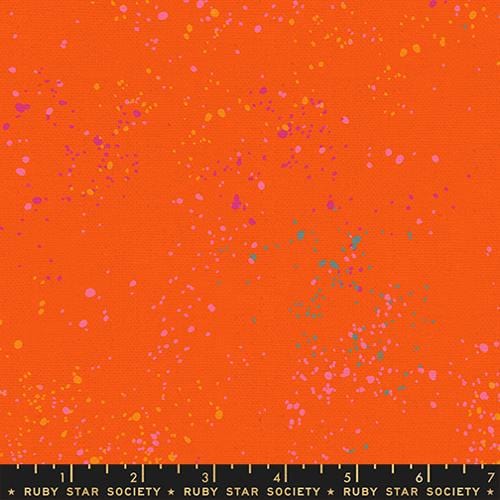 A closeup shot of the canvas fabric pattern called Speckled, designed by Rashida Coleman Hale, in the Goldfish colorway. The SKU is RS11177 120L
