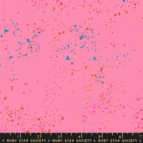 A closeup shot of the canvas fabric pattern called Speckled, designed by Rashida Coleman Hale, in the Flamingo colorway. The SKU isRS11177 123L