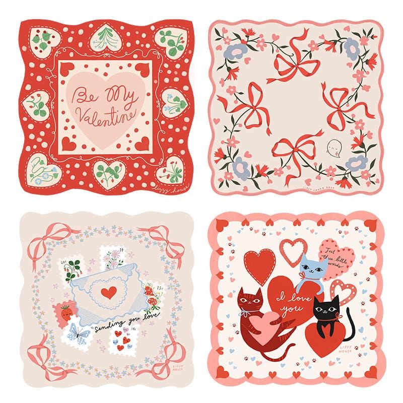 Funny Valentine Hankies Set of 4- Funny Valentine by Lizzy House - FS 1050 (Preorder)