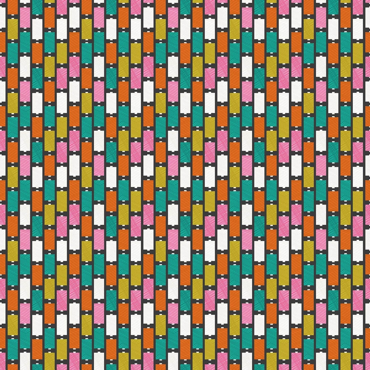 Spools in Black quilting fabric, part of the Bits & Bobs fabric collection by Sarah Hearts (SKU: 91264-99)